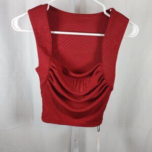 NWT Cider Size S No Sleeve Red Square Neck Ruched Ribbed Blouse Women's
